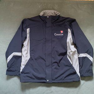 Outer Boundary Mens XL Navy Blue and Grey Canada Embroidery Jacket Like New